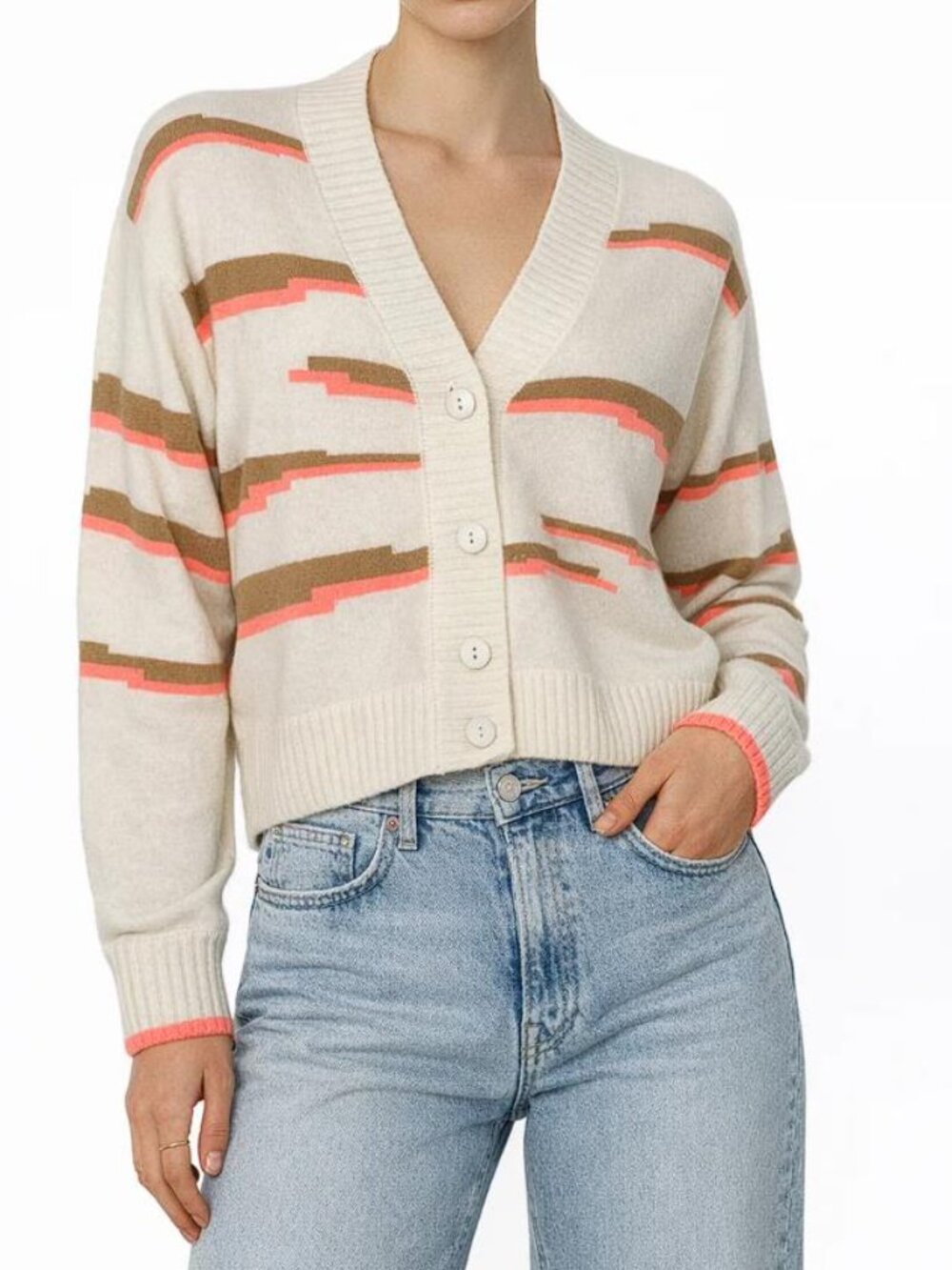 BRODIE CASHMERE Women's Glitch Zebra Cardi Size M In Organic White